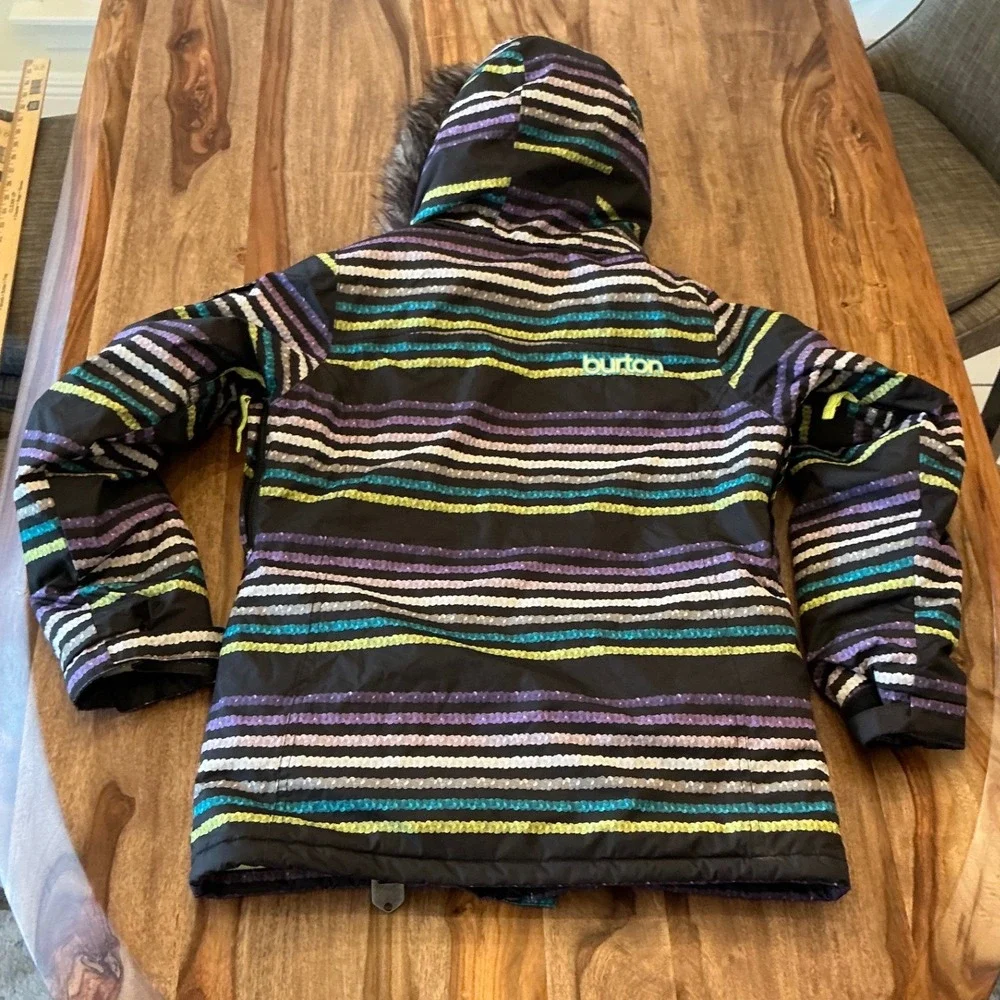 Burton Girls Mistique Snowboard Jacket Striped DryRide Insulated Size M 10/12